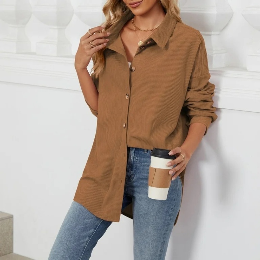 Worthington sheer button-up career wear neutral tan office blouse
